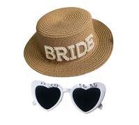 ZOOMPIL Bride to Be Chapeau de Paille avec Lunettes, Bride Sun Hat, Bride to Be Herz Sonnenbrille, Bride to Be Bridal Shower Gift, pour Mme Wifey Lune de Miel Cadeau de Mariage d'été Ensemble de 2