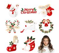 ZOOMPIL Broche Noël, Broche Noel Mignon, 8pcs Broche De Noël Comprendre Bonhomme de Neige, Élan, Bas de Noël, Épingles de Noël pour Thème de Noël, Pour la Décoration des Robes de Noël