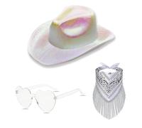 ZOOMPIL Chapeau de Cowgirl en Feutre, Chapeau de Cowgirl à Large Bord, Avec Écharpe Bandana En Forme de Cœur, Pour Enterrement de Vie de Jeune Fille, Costumes d'Halloween