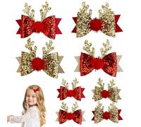 ZOOMPIL Cheveux de Noël Barrette, 8 Pièces Pinces À Cheveux de Noël Paillettes en Bois de Renne, Noeud Barettes Cheveux Pince Cheveux de Noël, pour Enfants et Adultes Fête de Noël Cadeaux