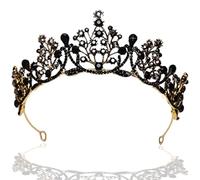 ZOOMPIL Couronne Baroque Cristal Noir, Diadème Couronne de Mariée, Diadème Baroque Noir pour Mariage pour Mariage, Bal de Fin d'année, Accessoire de Cheveux pour Cosplay