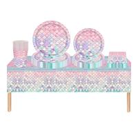 ZOOMPIL Ensemble de Vaisselle de Fête Sirène, Sirène Articles De Fête Set, 69 parties papier de décoration d'anniversaire pour enfants pour une fête d'anniversaire de douche de bébé (16 Invités)