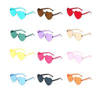 ZOOMPIL Lot de 12 paires de lunettes de soleil en forme de cœur sans monture, style rétro, couleur bonbon, pour femme, couleurs fluo amusantes