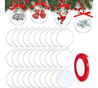 ZOOMPIL Lot de 30 décorations de Noël transparentes en acrylique avec ruban rouge pour sapin de Noël, décoration à suspendre