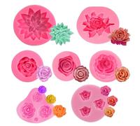 ZOOMPIL Lot de 7 moules à fondant en silicone 3D en forme de fleurs de rose pour bonbons, chocolat, fondant, décoration de gâteau