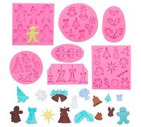 ZOOMPIL Moule Silicone Noël, Moule à chocolat de Noël, 7Pcs Moules à Fondant en Silicone en Forme d'arbre de Noël, Renne, Traîneau, Chaussettes et Cloches, pour Chocolat Pudding Jello Muffins