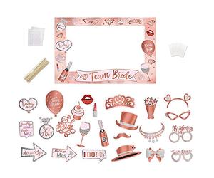 ZOOMPIL Team Bride Accessoire Photo Booth, 25 Pièces Accessoires Photobooth Mariage Rose, Masquerade pour Décoration Mariage Wedding Bridal Shower Photobooth Props