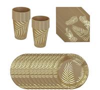 ZOOMPIL Vaisselle de fete, Vaisselle Anniversaire de fête, Vaisselle Jungle Party - Assiettes Motif Feuilles Palm Serviette Gobelets pour Fête d'été Tropicale d'Anniversaire Baby Shower 16 invités