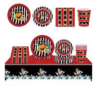 ZOOMPIL Vaisselle Pirate, 51Pcs Vaisselle Thème Pirate, avec Anniversaire Nappe Assiette Tasse Serviette Papier, Fête Fournitures, pour 10 Invités