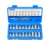 Zoomtools Lot de 21 clés de vidange d'huile professionnelle, outil de retrait de vis à carter d'huile 3/8" 5/16 ", design à clipser avec boîte de rangement, CR-V