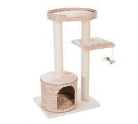 zooplus Natural Home II Arbre à chat en jacinthe d'eau, plaque de base en bois véritable non traité, grotte douillette et plate-forme d'observation, troncs en sisal de 9 cm de diamètre, convient aux