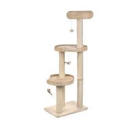 zooplus Natural Home III Arbre à chat, avec de généreux espaces de couchage en jacinthe d'eau, socle en bois véritable non traité, trois figurines en peluche, hauteur : 154 cm