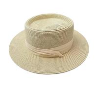 ZOOWMRALK Chapeau de Soleil, Chapeau Paille, Plage, nœud Papillon, Bord Rugueux, Dessus Plat for Femmes, Vacances d'été, Style Japonais hawaïen(Bee White)