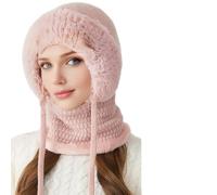 ZOOWMRALK Knitted hat scarf,Hat, and Scarf Set for Winter Hats with Face Guard, Adjustable Straps, Windproof Hooded Design(Pink)