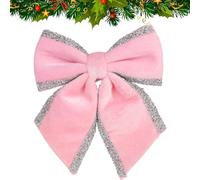 ZOOWMRALK Nœuds de Noël, 24 x 23 cm, Grand Format, en Velours Rouge avec Bordure dorée et argentée pailletée, décoration à Suspendre au Sapin ou Poser sur Un canapé Une fenêtre