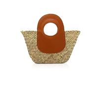 ZOOWMRALK Sac à main en paille, sac de plage, bandoulière, sacs, panier for femmes, rotin d'été multicolore, for les vacances, pique-nique, quotidien(Brown)