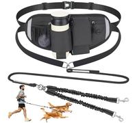 ZooZoo Double laisse mains libres pour chien pour la course, la marche, le jogging, ceinture sécurisée avec plusieurs poches pour téléphone, portefeuille, double corde élastique rétractable pour deux