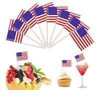 Zopeal 100 Pièces Pics à Fruits de Drapeau de USA Bâtonnets de Drapeau Américain en Papier Drapeaux Alimentaires Imprimés Double Face Bâtons Cure-Dents de Drapeau pour Décoration Gâteau Cupcake Fête