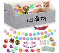 Zopeal Lot de 55 jouets interactifs pour chat - Panier de rangement - Lit et jouets pour chat - Oreillers colorés en forme de poisson - Boules froissées - En peluche - Pour attirer les chats à la
