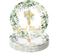 Zopeal Lot de 80 assiettes jetables pour baptême - 17,8 cm - Décorations de première communion - Pour fête prénatale, naissance, baptême, église religieuse (style vert)