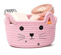 Zopeal Panier à Linge en Corde de Chat Panier de Rangement en Corde de Coton Panier Tissé pour Jouet Mignon Panier Décoratif de Jouet pour Animaux (Rose, 8,3 x 4,7 Pouces)