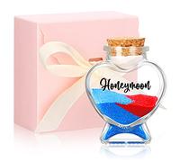 Zopeal Pot de Souvenir de Lune de Miel Bouteille de Sable Honeymoon Mini Bouteille en Verre de Coeur Bocal en Verre Transparent avec Bouchon en Liège Boîte Cadeau pour Couple Mariage