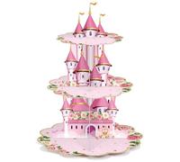 Zopeal Présentoir à cupcakes d'anniversaire à 3 niveaux - Décorations de fête à motif floral - Château rose - Couronne de carrosse - Tour à dessert pour filles - Thème d'anniversaire - Fournitures de