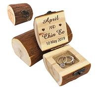 Zopmopae Boîte à Bague Rustique Personnalisée pour Mariage et Fiançailles - Écrin à Bijoux Gravé sur Mesure pour Proposition