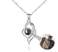 Zopmopae Collier Photo Personnalisé Collier de Projection Photo Personnalisé pour Femme Collier Photo Coeur Je t'aime Collier 100 Langues pour Maman Femme Collier Fête des Mères