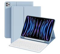 ZOPSGYU Étui avec clavier en TPU pour iPad Pro 11" 4e/3e/2ème génération (2022, 2021, 2020) avec porte-crayon, clavier Bluetooth amovible blanc, léger et portable, coque en TPU pour iPad Pro 11", bleu