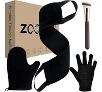ZOQINI Kit de gant autobronzant doux et velouté, applicateur de bronzage pour le dos, gant exfoliant, brosse bronzante inclinée pour le bronzage sans soleil, lotion et gel mousse (noir, lot de 4,