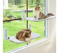 Zoratoo Lot de 2 perchoirs pliables sans fil pour fenêtre avec cadre en métal et housse réversible, 10 grandes ventouses pour chat d'intérieur (lit pour chat, taille M)