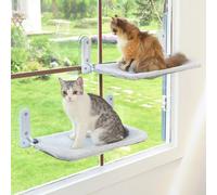 Zoratoo Lot de 2 perchoirs pliables sans fil pour fenêtre avec cadre en métal et housse réversible, grandes ventouses pour chats d'intérieur (M-2 pièces) (gris, lit pour chat, L)