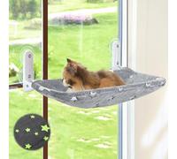 Zoratoo Perchoir de fenêtre pour chat, lit pliable sans fil phosphorescent pour fenêtre avec cadre en métal robuste, motif étoiles lumineuses pour chats d'intérieur