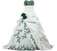 Zorayi Élégant Bustier Broderie Robes de mariée Taffetas Robes de Mariage Longue Robes de Nuptiale Organza Femmes A-Ligne Ivoire & Vert Taille 54