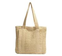 ZoraYorce Paille Grand sac à main tissé à bandoulière avec fermeture éclair Grand sac de plage décontracté en paille Sac à bandoulière pour femme Usage quotidien et vocation, beige, 400*380*20MM