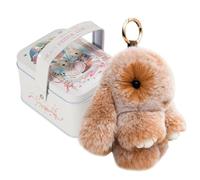 ZoraYorce Porte-clés Lapin en Peluche Lulu dans Boîte en Fer Blanc, Cadeau de Pâques, Accessoire Doux Fait Main pour Femmes et Filles