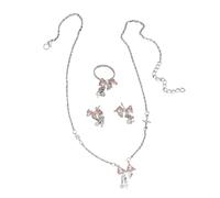 ZORESCOLEO Collier et bagues en strass avec nœud papillon orné de zircones scintillantes - Convient pour les fêtes et les rassemblements