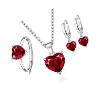 ZORESCOLEO Ensemble de 3 bijoux romantiques en forme de cœur en oxyde de zirconium avec collier, boucles d'oreilles, bagues pour occasions quotidiennes ou formelles, as the pic show, Cuivre