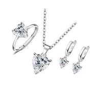 ZORESCOLEO Ensemble de 3 bijoux romantiques en forme de cœur en oxyde de zirconium avec collier, boucles d'oreilles, bagues pour occasions quotidiennes ou formelles, as the pic show, Cuivre