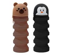 ZORESCOLEO Lot de 2 trousses télescopiques en silicone avec fermeture éclair pour stylos et stylos, Et ours, as the pic show