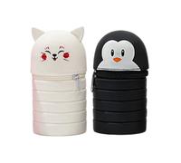 ZORESCOLEO Lot de 2 trousses télescopiques en silicone avec fermeture éclair pour stylos et stylos, Et chat, as the pic show
