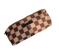 ZORESCOLEO Trousse à crayons multifonction en velours côtelé avec grand compartiment - Trousse de rangement de maquillage de voyage pour étudiante fille et femme, marron foncé, as the pic show