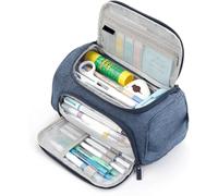 ZORESCOLEO Trousse multifonction de grande capacité, double couche, plusieurs compartiments, pochette à stylos en toile pour étudiant, bleu marine, as the pic show