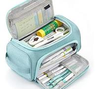 ZORESCOLEO Trousse multifonction de grande capacité, double couche, plusieurs compartiments, pochette à stylos en toile pour étudiant, bleu clair, as the pic show