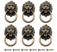 Zorfeter Lot de 6 Poignées Meuble en Forme de Tête de Lion en Bronze Antique pour Commode, Tiroir, Placard, Boîte à Bijoux, avec Vis