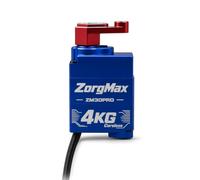 ZorgMax Servo 4 kg compatible avec la griffe de toit Axial SCX30 RC, bleu | Avec cannelure 28T, couple élevé, traitement CNC, boîtier en aluminium bleu avec corne rouge