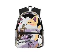 ZORIN 3D Kawaii Anime Chat mangeant Ramen Outdoor Sac à dos Daypacks Léger Bookbag Pour Femmes Hommes Étudiants, Noir , taille unique
