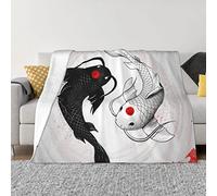 Zorin Couverture Polaire 152,4 x 127 cm Poissons Yin-Yang Feuille d'érable Rouge pour Enfants et Adultes Couverture en Flanelle Douce Chaude pour lit, canapé, Chambre à Coucher, Voyage, Camping