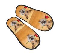 ZORIN Pantoufles en peluche à enfiler décontractées en fourrure Jack Russell Dog Love On Valentines antidérapantes pour la maison, la chambre à coucher, pour homme et femme, Noir , Medium
